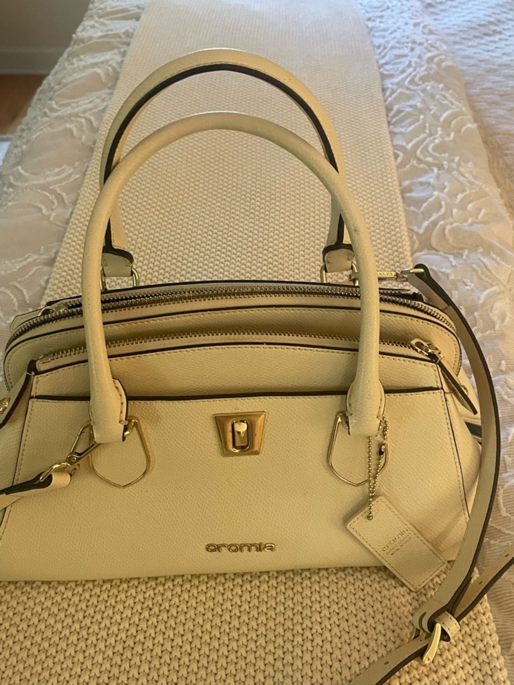 Cromia cream leather satchel and cross body
